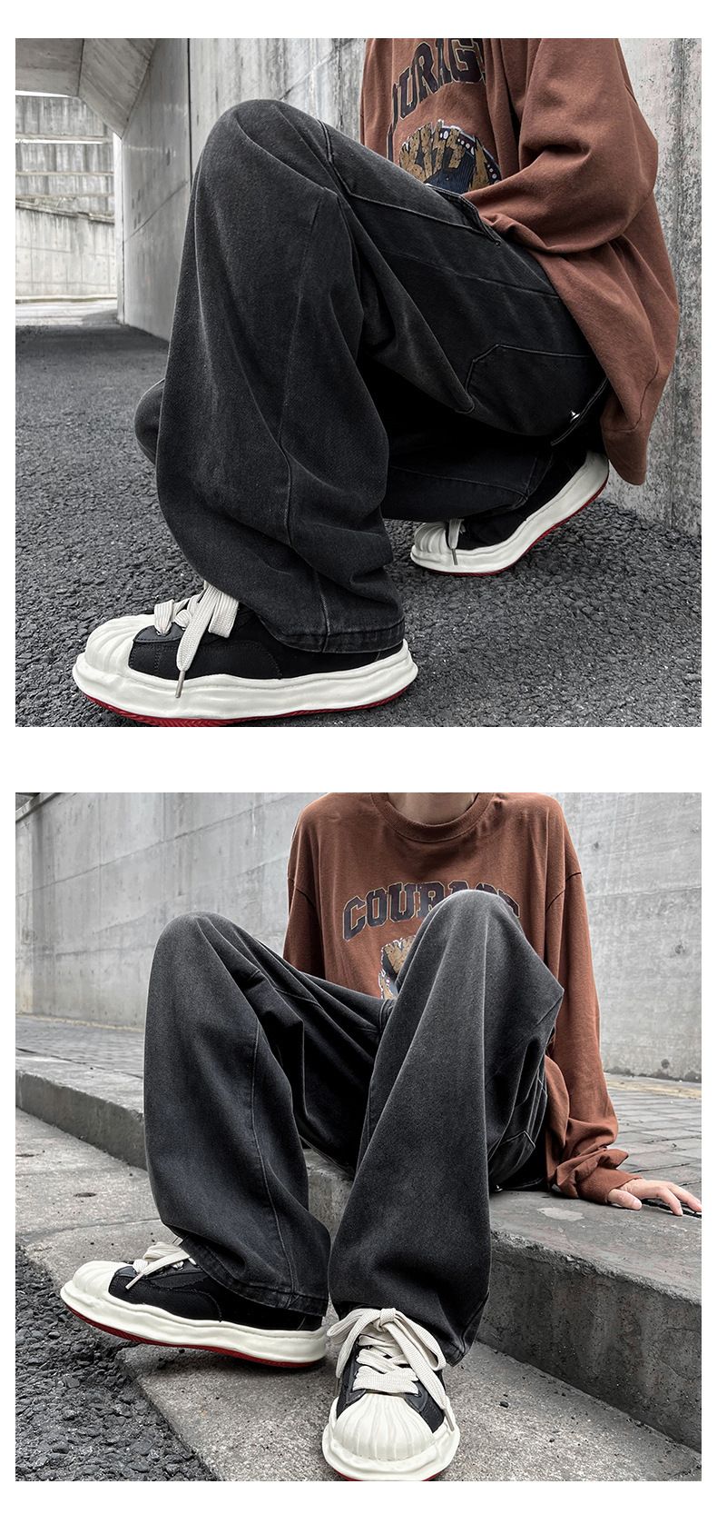 Bei American Denim Herren Trend vielseitige und schöne Vintage gerade Hose, übergroße Hose mit weitem Bein_voghion.com