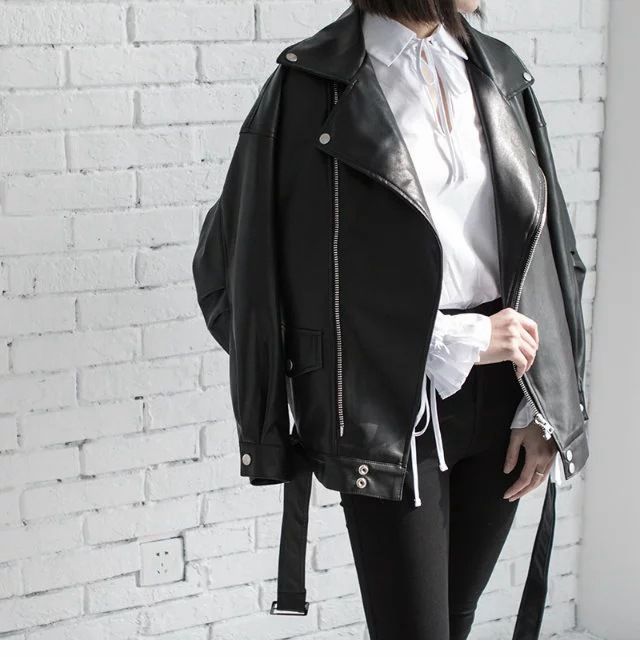 Giacca in pelle sintetica streetwear coreana - Cappotto da motociclista oversize (nero, beige, verde) | Capispalla unisex alla moda hip-hop_voghion.com