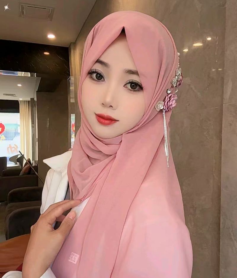Trendy New Pearl Chiffon Long Handmade Glass Flower Tassel Damen Kopftuch Schal Schal_voghion.com
