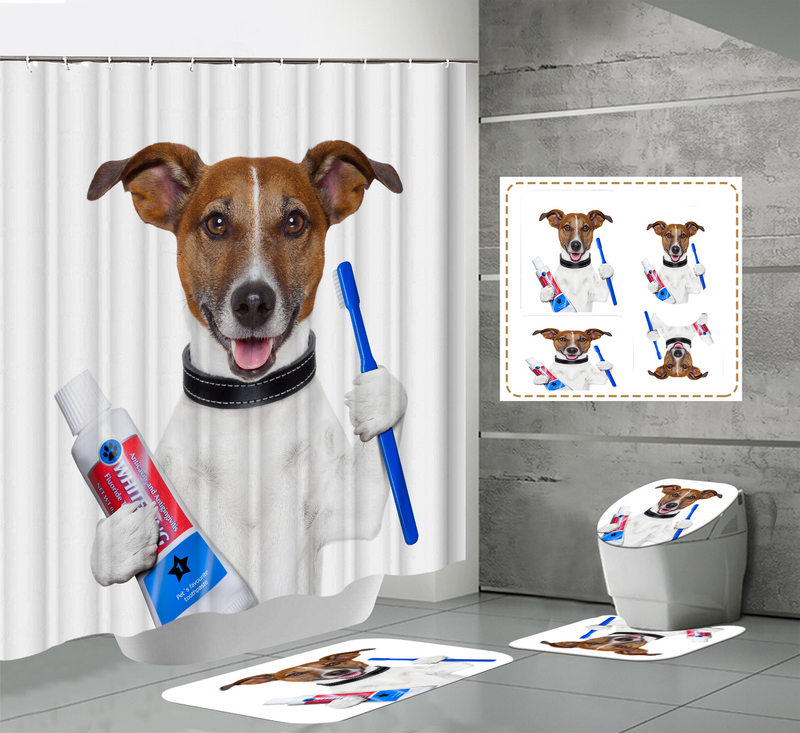 Nova cortina de chuveiro de poliéster à prova d'água com impressão digital para divisórias de banheiro para cachorros pequenos_voghion.com