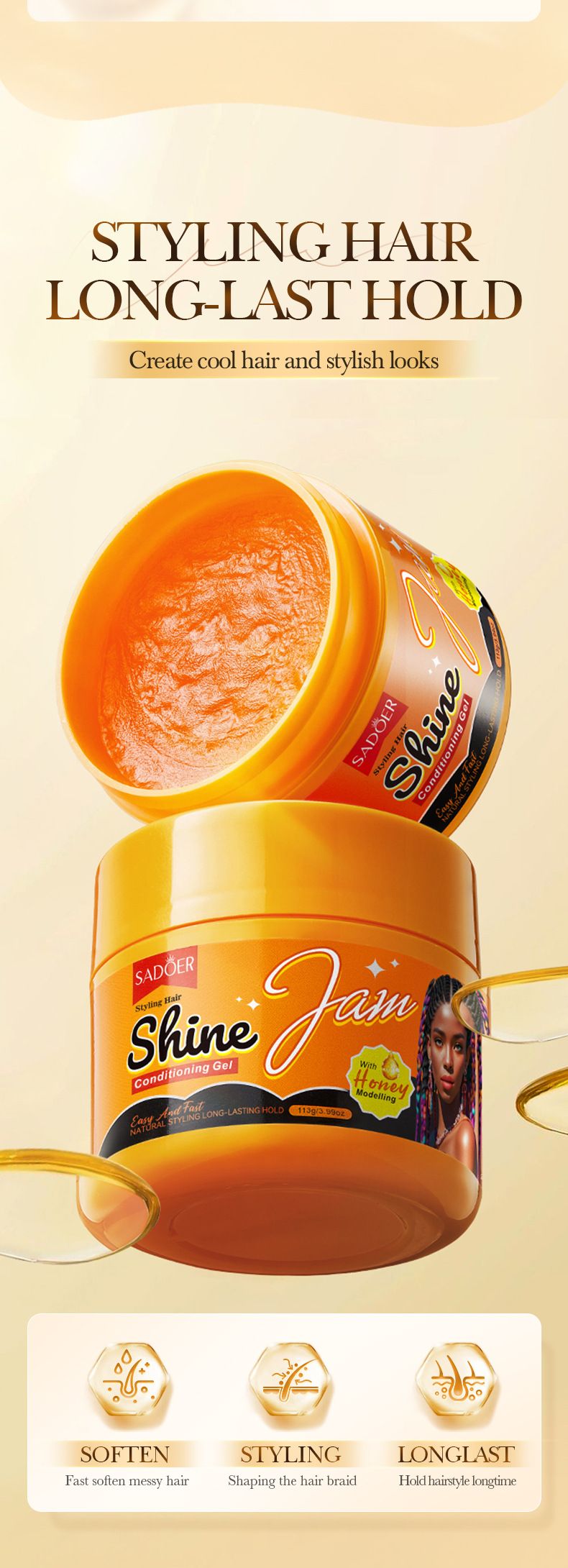 Acondicionador SADOER Shape Shiny Jam Hair Gel, Acondicionador Suavizante_voghion.com