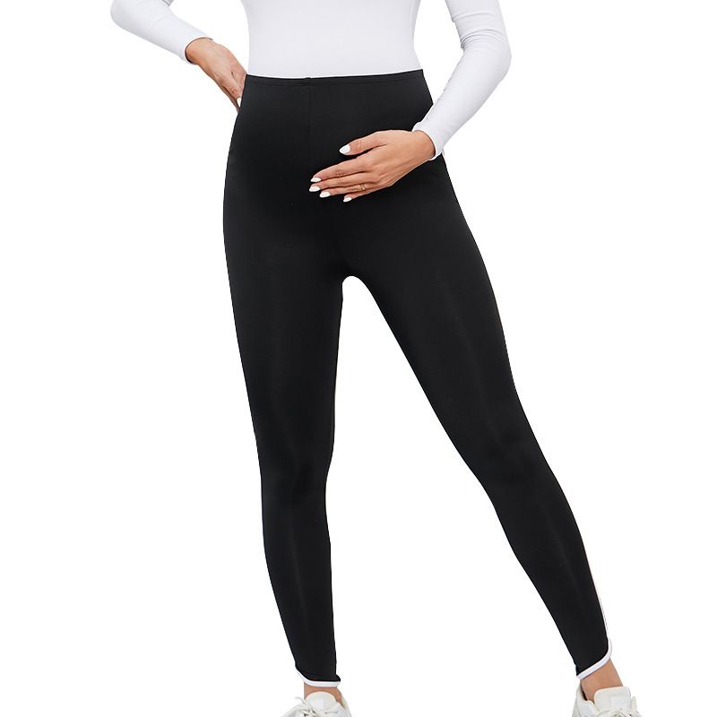 Family matching Nouveau pantalon de maternité taille haute assorti de couleur noire, levage des hanches, soutien élastique du ventre, leggings de yoga à neuf points, vêtements de maternité_voghion.com