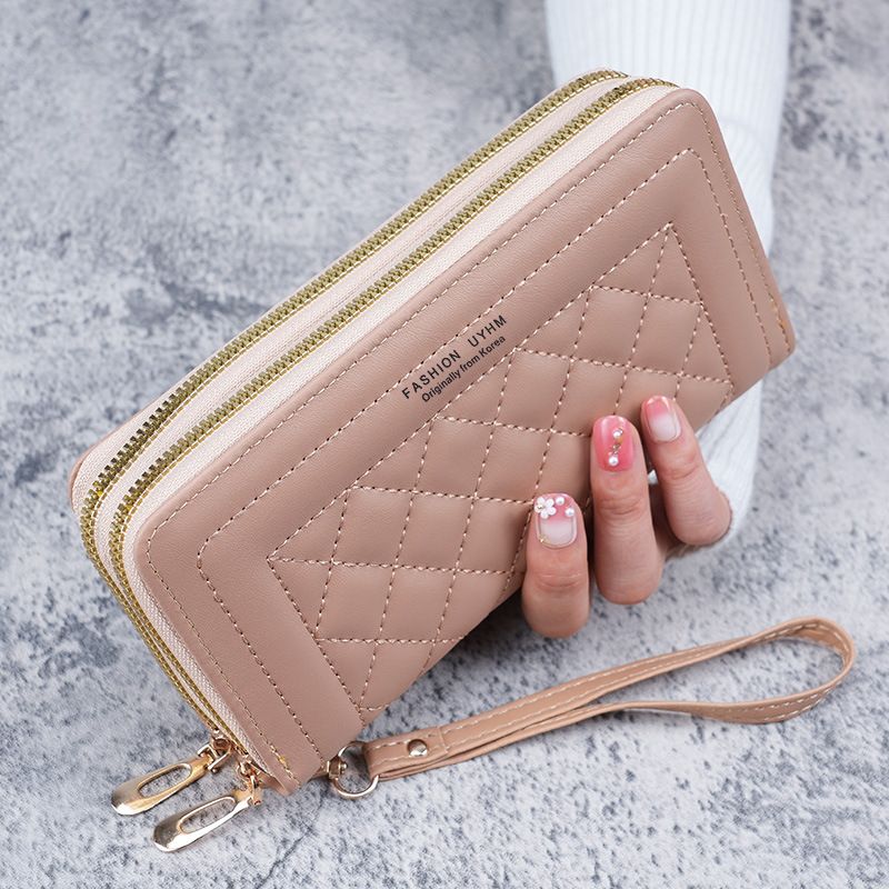 Cartera de mujer Nueva cartera larga de estilo coreano para mujer, cartera para teléfono informal, billetera con doble cremallera, tarjetero de gran capacidad_voghion.com