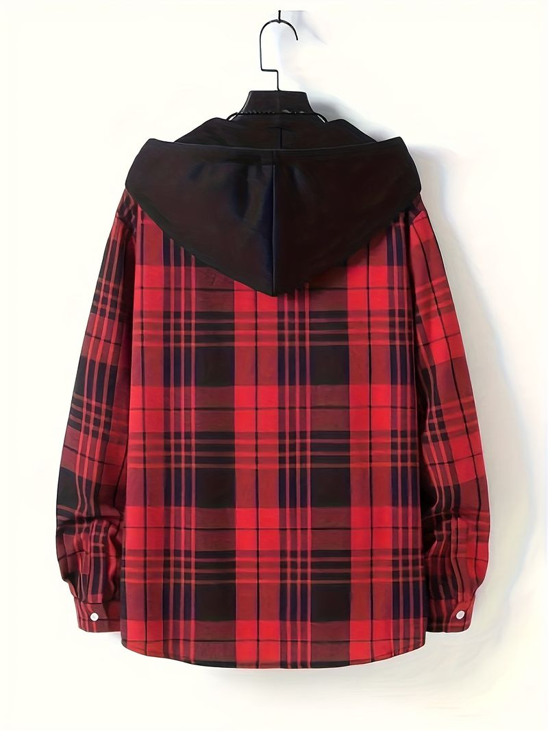 Lässiger karierter Herren-Cardigan mit Kapuze und langen Ärmeln_voghion.com