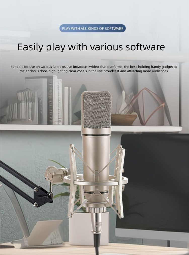 【5V】Metal U87 Condenser 48V Large Diaphragm High Quality Internet Celebrity Live Streaming Singing Karaoke Dedicated External_voghion.com