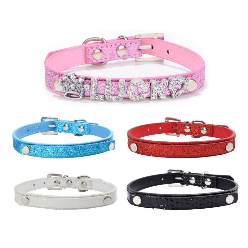 Beere DIY Buchstaben Name Haustier Zubehör Halsband PU Leine Hundebedarf_voghion.com