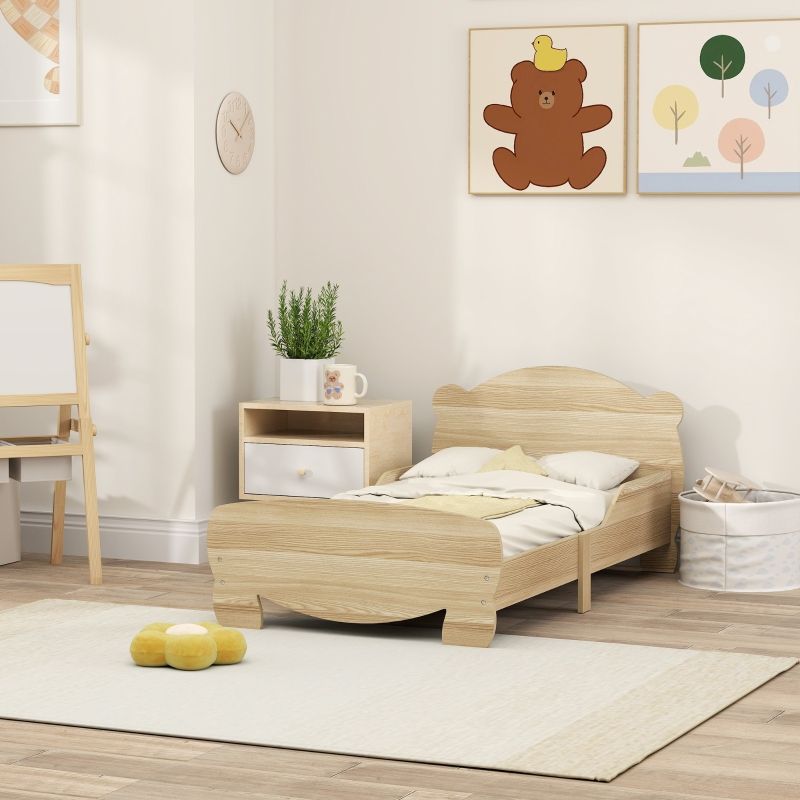 Kinderbett 143,5x80cm In Hausform, Massivholz, Mit Rausfallschutz, Naturholz_voghion.com