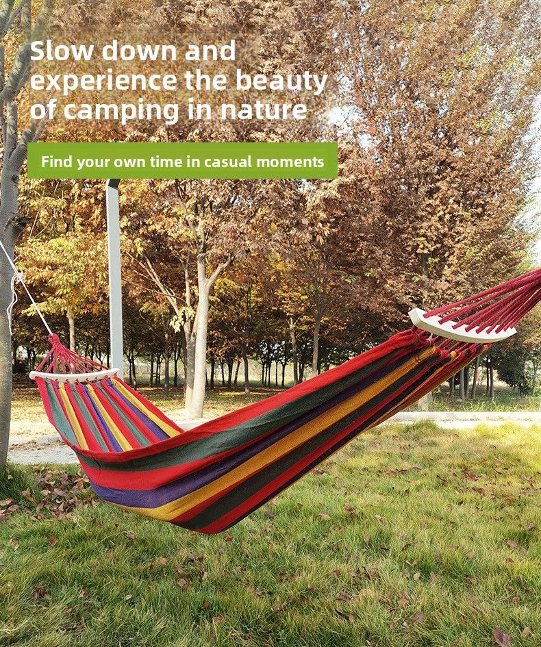 Fuhua Cross-Border Canvas Groothandel Anti-Rollover Enkele Dubbele Persoon Schommel Buiten Hangmat Kamperen Met Gebogen Stok_voghion.com