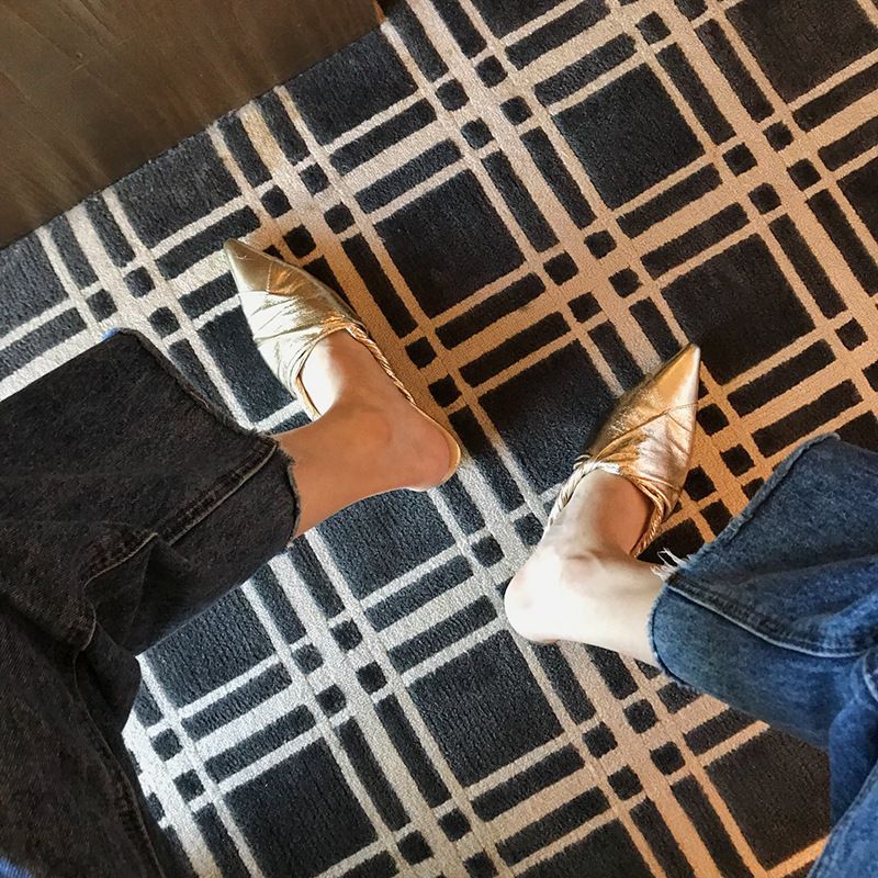 Chaussons pointus, talons bas, demi-chaussures pour femmes_voghion.com