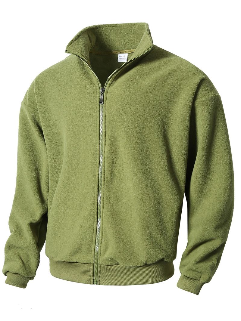 Chaqueta informal con capucha y cremallera para hombre - Sudadera ligera con cuello alto y forro polar para otoño e invierno (gris, negro, verde, beige)_voghion.com