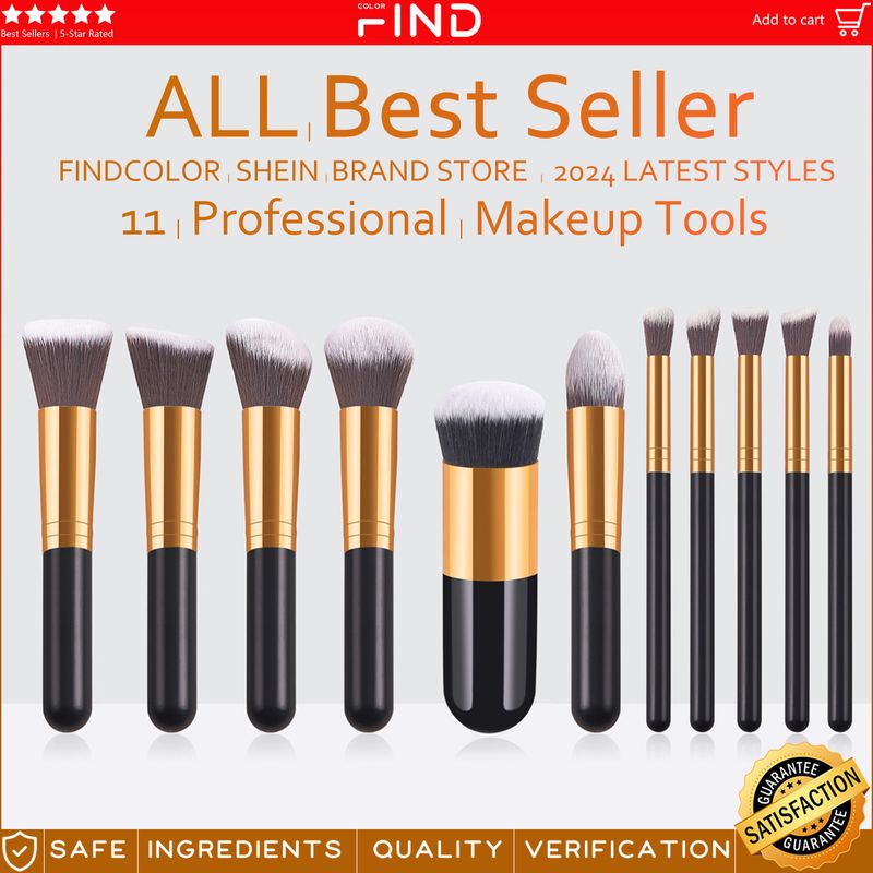 11-teiliges Champagner-Make-up-Pinselset – 5 große und 5 kleine Pinsel mit einzigartigem Chubby-Foundation-Pinsel_voghion.com
