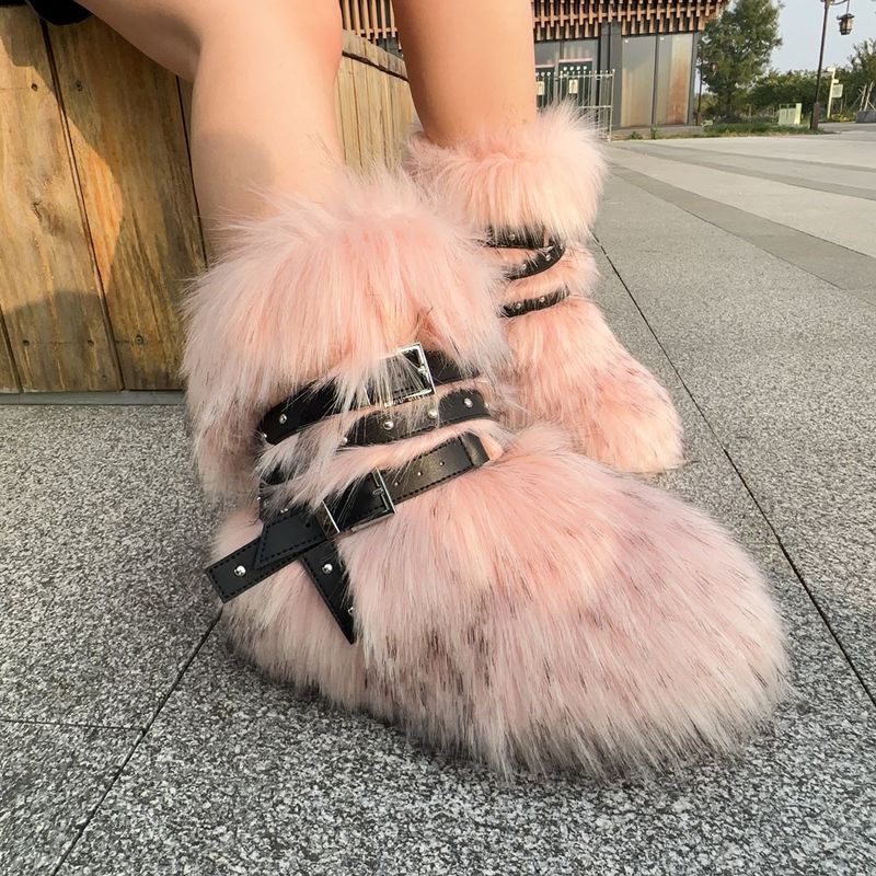 Botas de invierno con plataforma plana estilo punk para mujer, con tachuelas y piel sintética: antideslizantes, cálidas y a la moda (varios colores y tallas disponibles)._voghion.com