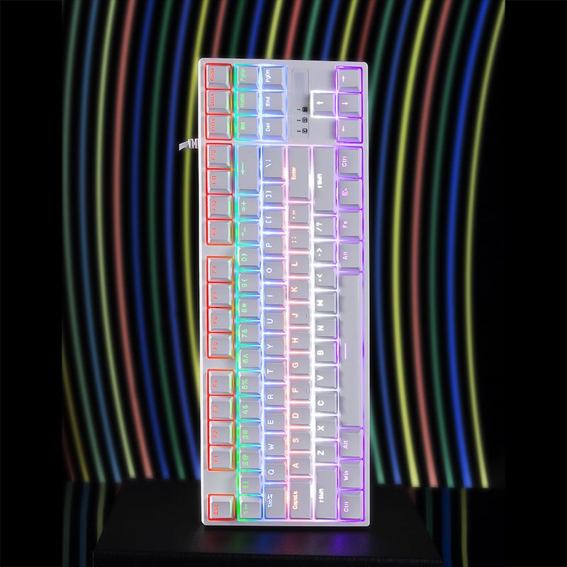 Clavier de jeu personnalisé, touche Spirit Key H87, clavier mécanique filaire, échange à chaud, manche vert et noir_voghion.com