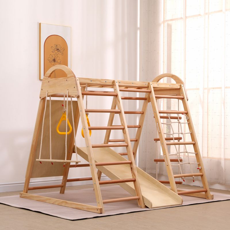 Cassettiera multifunzione 7 in 1 con Schaukel, Rutsche, Kletternetz e Klettersteinen_voghion.com