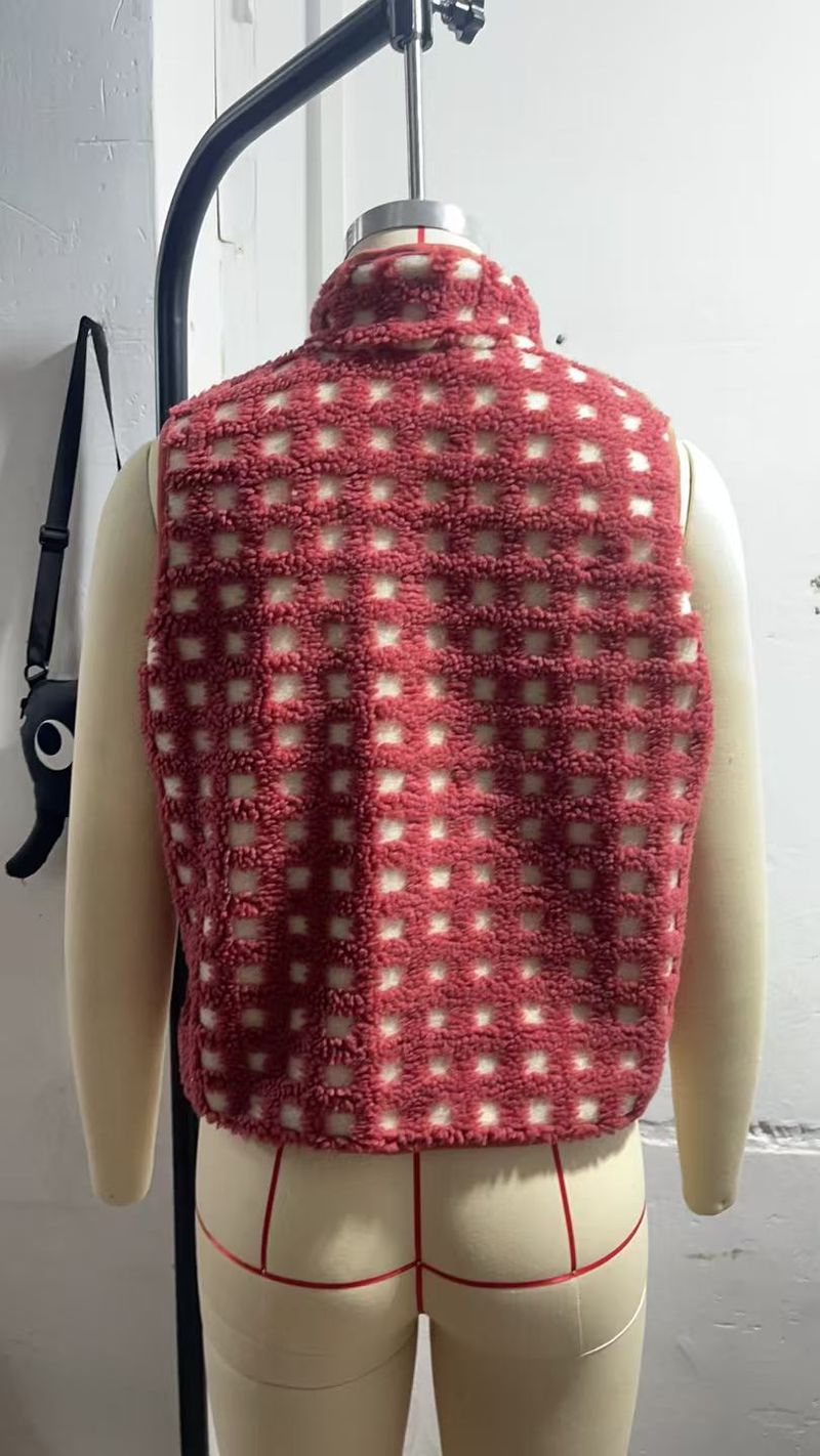 Gilet zippé en polaire gaufrée pour femme, col montant, sans manches, superposition légère et chaude pour l'automne et l'hiver_voghion.com