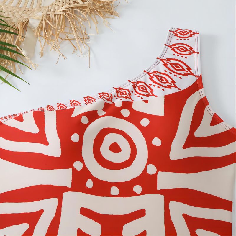 Kadın Giyim Yeni etnik stil retro baskı eğik omuz tek parça mayo slim fit sıcak bahar tatil yeri geniş paça pantolon güneş kremi takımı_voghion.com