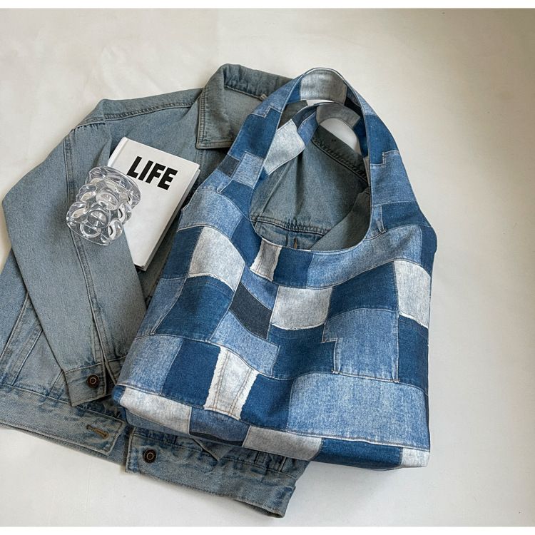 Ženska torba iz blaga, trendovska dvobarvna jeans torba, velika prostornina, priložnostna prenosna torba čez ramo_voghion.com