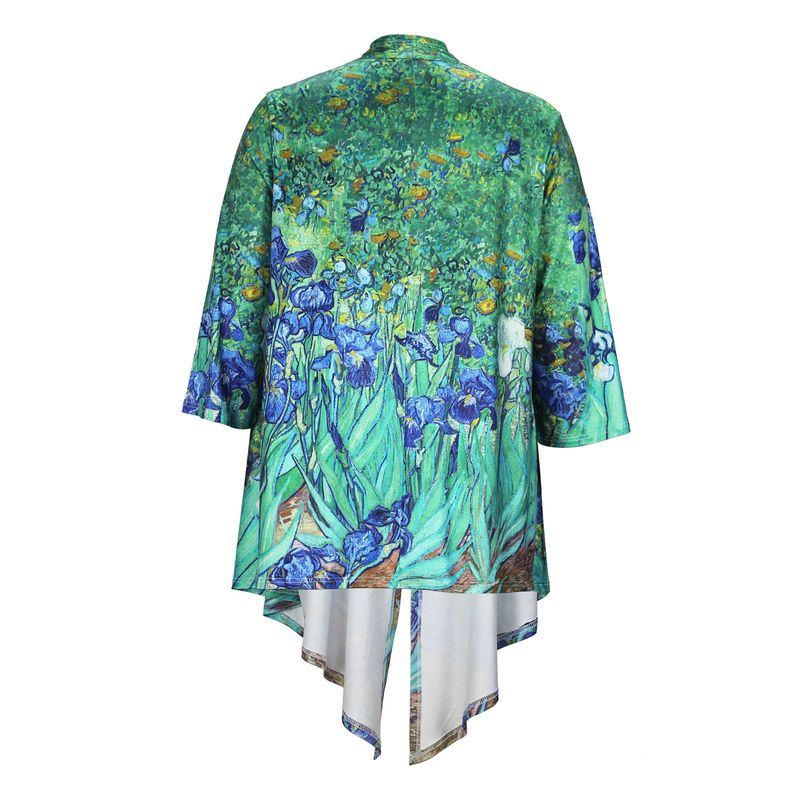Women's large-size T-shirt shirt printed cardigan long-sleeved cape coat with irregular hem_voghion.com