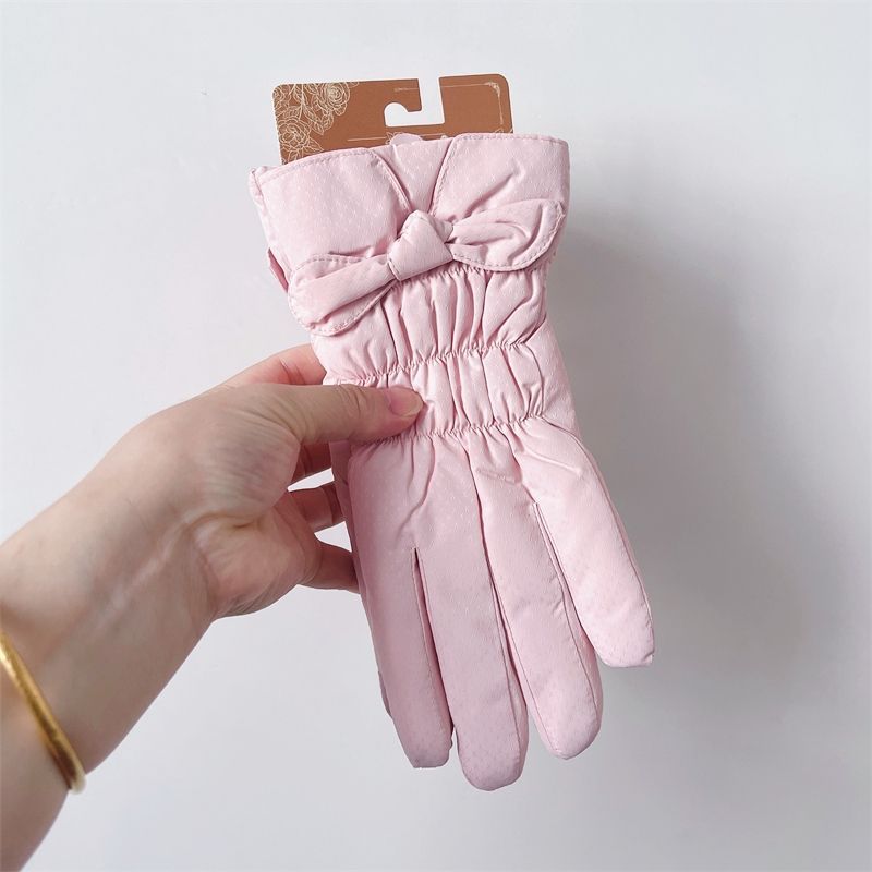 Gants de cyclisme en velours épais pour femmes, index tactile, vélo électrique d'hiver, mignons gants en coton chauds, coupe-vent et froids_voghion.com