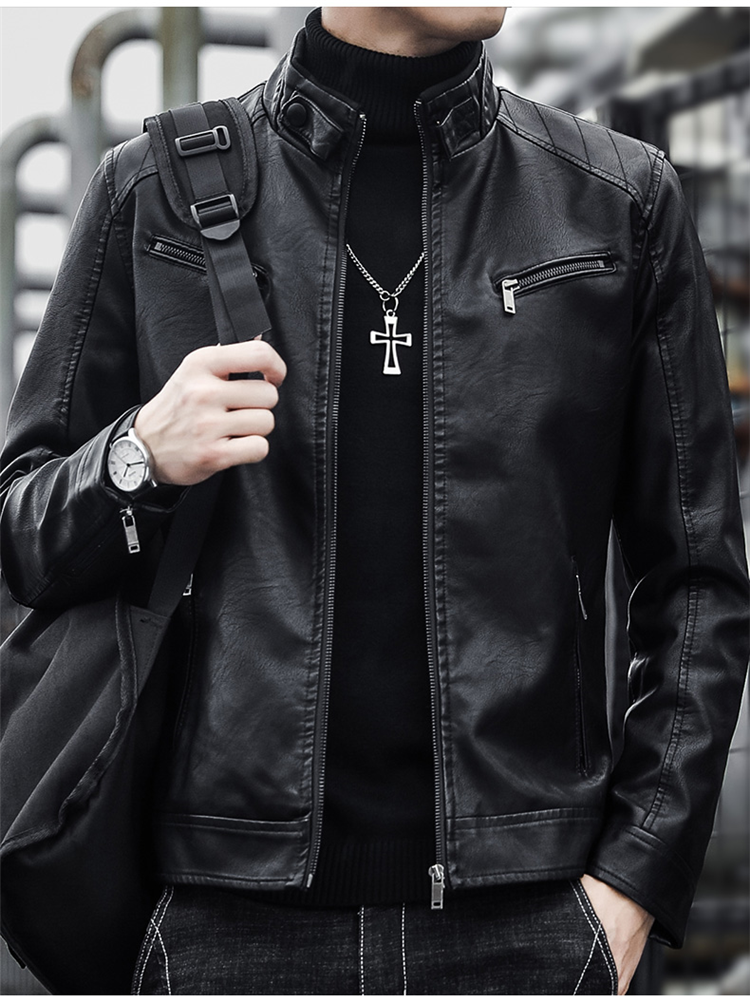 Herrenmantel Frühling/Herbst Neuheiten Attraktive Lokomotiv-Herbst-/Winter-Modelle Fleece-Oberteil Stehkragen Lederjacke_voghion.com