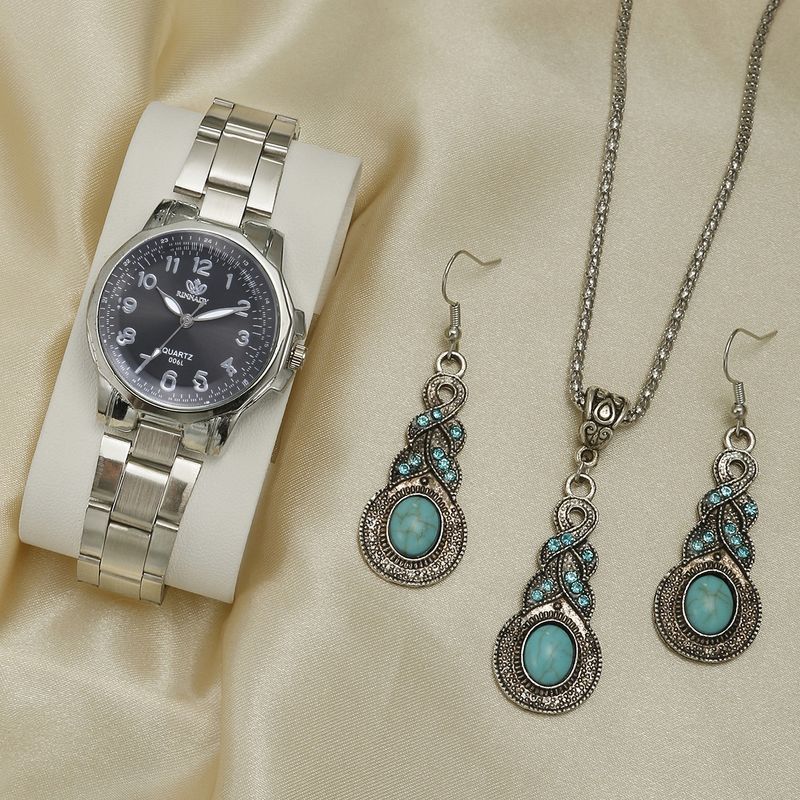 vendita calda retrò casual versatile cintura in acciaio legato da donna atmosferico con set di orologi da polso al quarzo con scala digitale_voghion.com