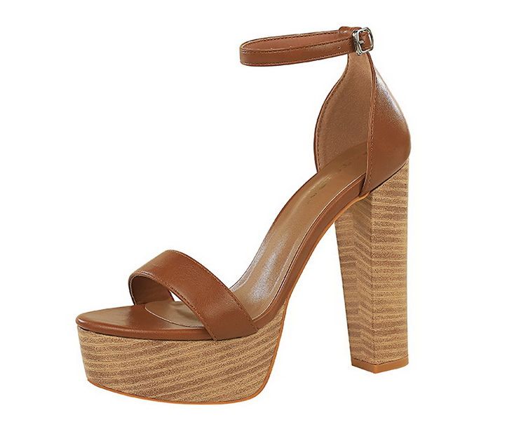 Women's Elegant Strappy Open-Toe High Heel Sandals With Chunky Heel & Platform Black Brown White Sizes 34-40 Super High Heel Waterproof Platform Shoes_voghion.com