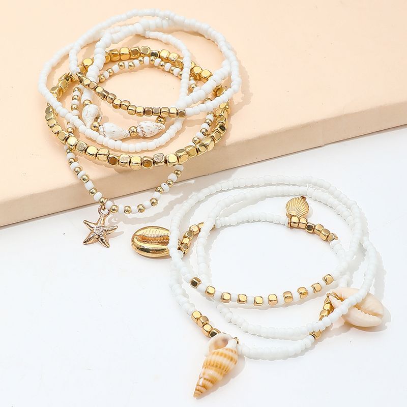 Conch Fußkettchen für Frauen Strand Muschel Anhänger Seestern Reis Perle Fußschmuck_voghion.com