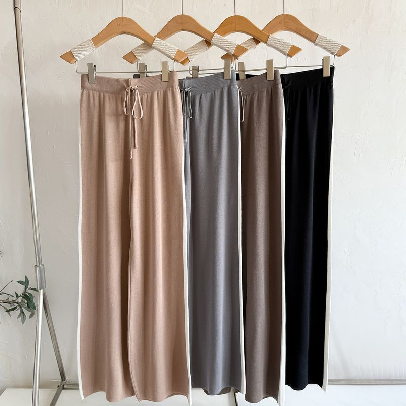 Women's Wide Leg Jogger Pants Set With Striped Design - 3-Piece Casual Outfit Stylish & Comfortable Knit Lounge Wear For Work & Daily Life_voghion.com