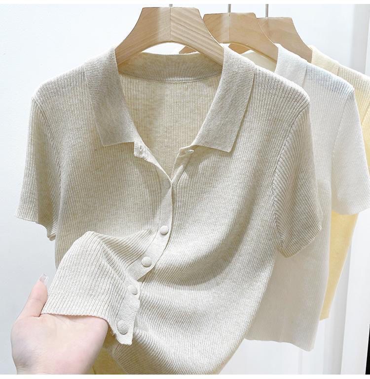 Women's Clothing Thin Sweater Slimming Short Sleeves Solid Color Versatile Short Cardigan Top_voghion.com