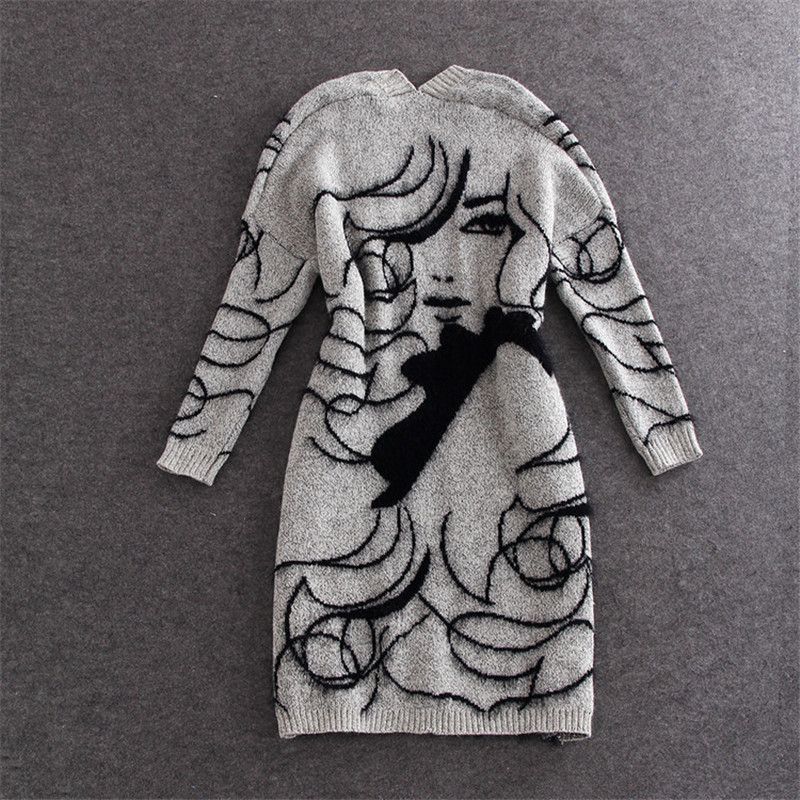 Women's Clothing New Women's Abstract Bat Sleeve Simple Medium Long Sweater Cardigan Jacket _voghion.com