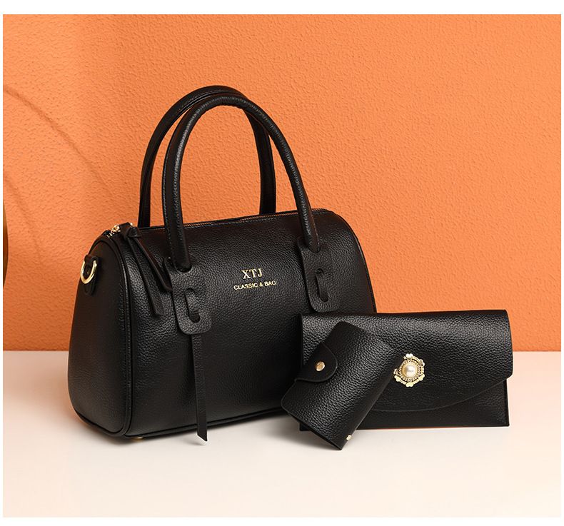 Elegantes Damen-Umhängetaschen-Set – Vintage-Handtasche aus PU mit Webdetails, mittelgroße Schultertasche für Arbeit und Reisen (Schwarz, Olivgrün, Beige)_voghion.com