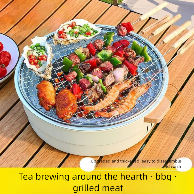 Barbecue per famiglie all'aperto, rotondo, in stile giapponese, portatile, set completo per preparare il tè, barbecue, griglia, buono_voghion.com