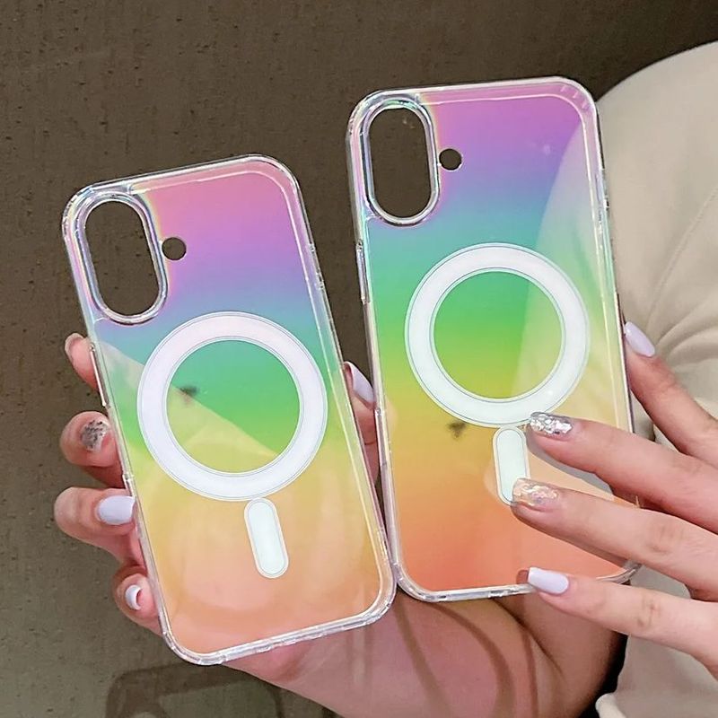 Luxus Gradient Laser Magnetic Für Fall Für IPhone 16 15 14 13 12 Mini 11 Pro Max 7 8 Plus Drahtlose Ladung Regenbogen Abdeckung_voghion.com