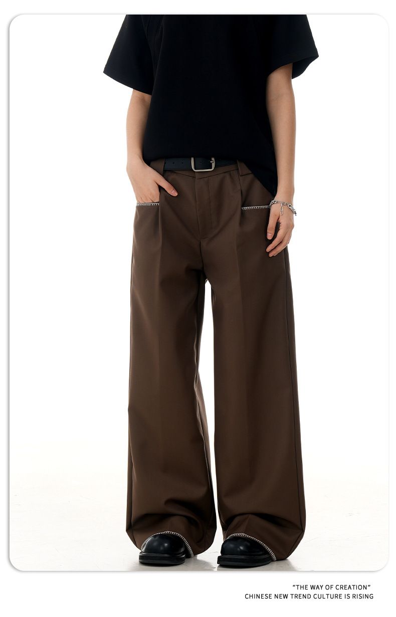 Klassische Unisex-Hose im Straight-Fit mit tiefem Schritt und minimalistischen Steppnähten – Entspannt geschnittene Hose für lässige und elegante Kleidung_voghion.com