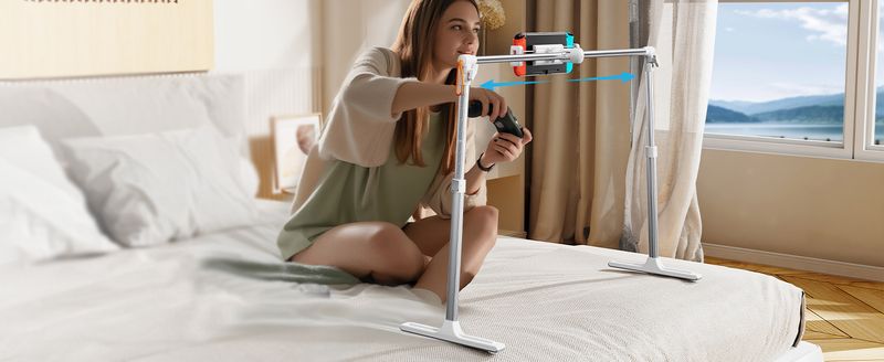 Earphone Tablet Stand Holder For Bed, Adjustable Width And Height, Compatible With IPhone, Samsung, IPad Air Or Other_voghion.com