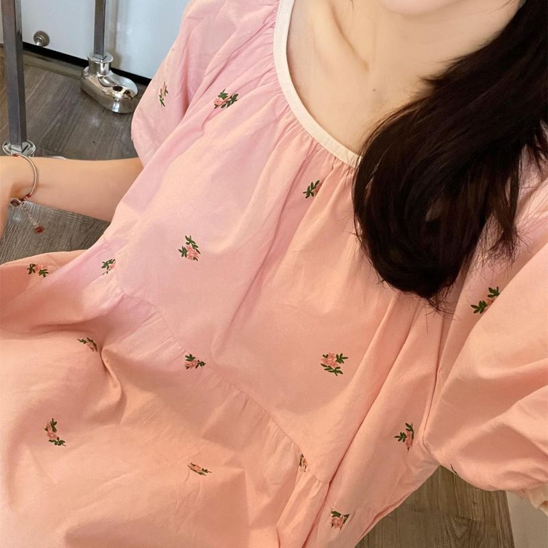 2024 nieuwe Koreaanse versie korte mouwen kersen nachtjapon zoete nachtkleding voor vrouwelijke studenten losse casual thuiskleding kan zijn_voghion.com