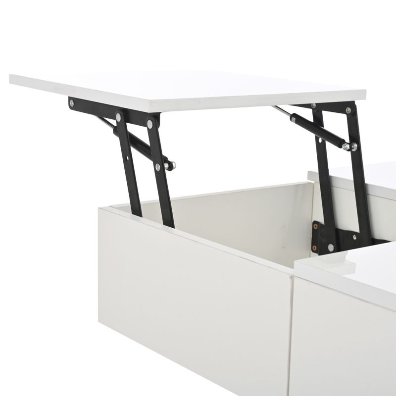 75.5*75.5*38 cm Couchtisch Anhebbarer Multifunktionstisch, Sofatisch Mit 4 Fächern, Beistelltisch, Geometrischer Tisch, Weiß + Holzfarbe_voghion.com