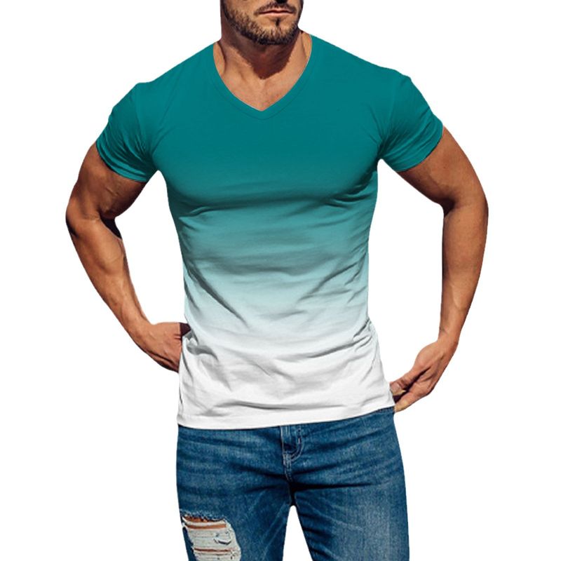 Unbeatable Quality Summer Men's 3D Gradient Fashion Printed T-shirt Slim Fit V-neck Short Sleeved Top_voghion.com