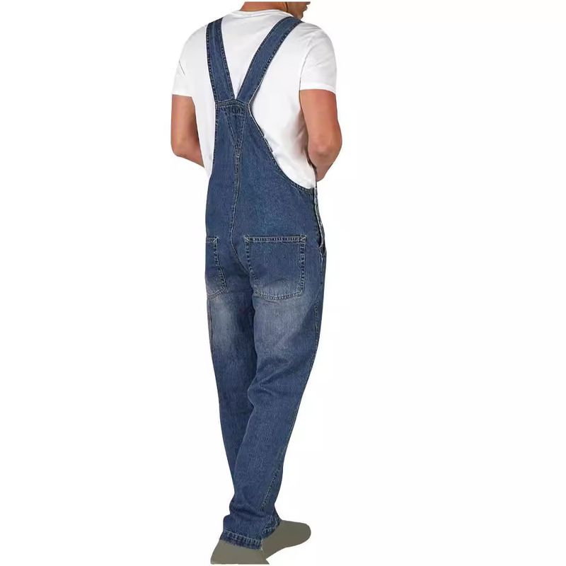 Fashionable Spring And Summer Men's Small Footed One-Piece Denim Solid Color Plus Size Personalized Long Strap Jeans_voghion.com