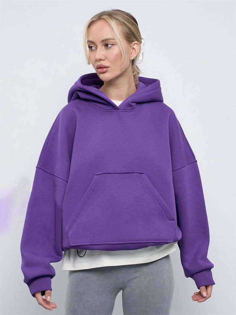 Cropped Hoodie With Drawstring Waist – Oversized Streetwear Pullover With Kangaroo Pocket (S-XL, 7 Colors)_voghion.com