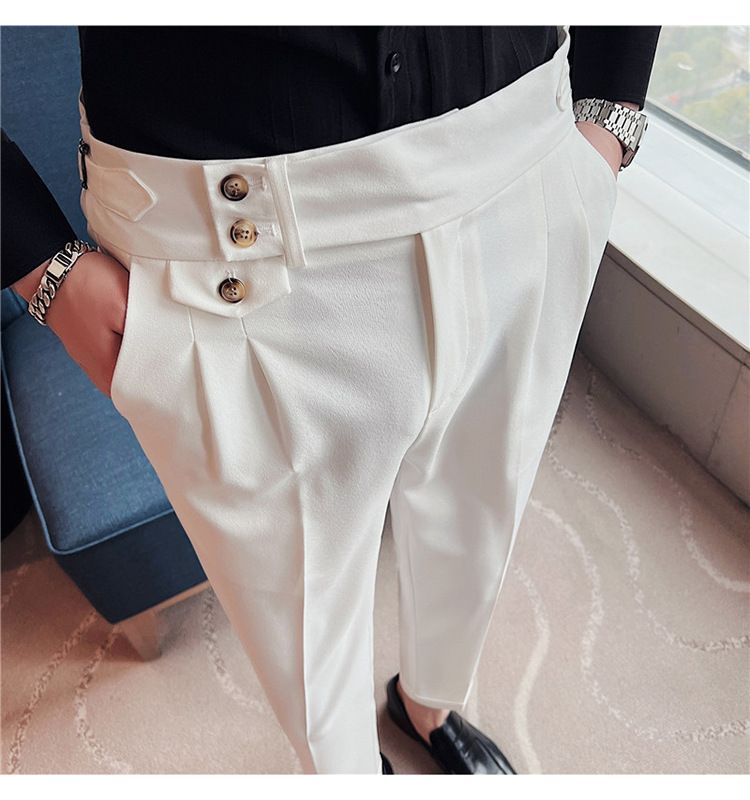 Men's casual pants Korean version of fashion Neapolitan pants personalized high-waisted straight trousers quality trendy men's pants_voghion.com