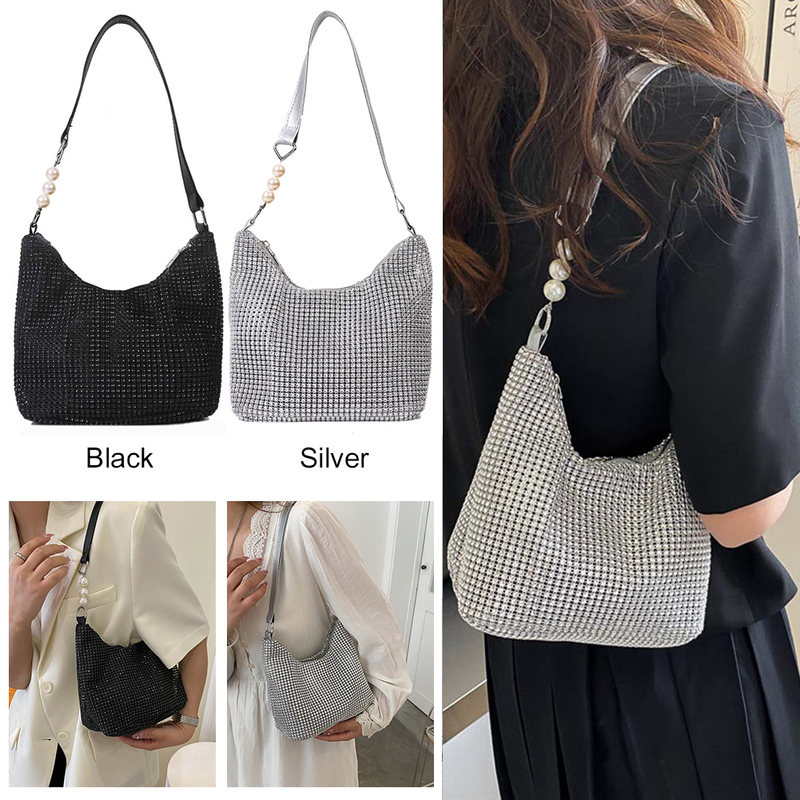 Ženska modna kvadratna torba INS Rhinestone Ladies Messenger Bag Designer Pearl Chain Shoulder Corssbody Torbe Сумка Женская Багет_voghion.com