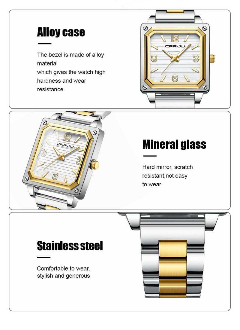 Çiftler İçin Minimalist Kare Su Geçirmez Kuvars Saat - Mineral Camlı Zarif Alaşımlı Kasa - 30 Metre Su Geçirmezlik - Şık Unisex Saat_voghion.com