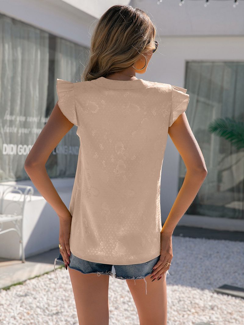 Satin V-neck Ruffle Sleeve Pullover Shirt Top Women_voghion.com