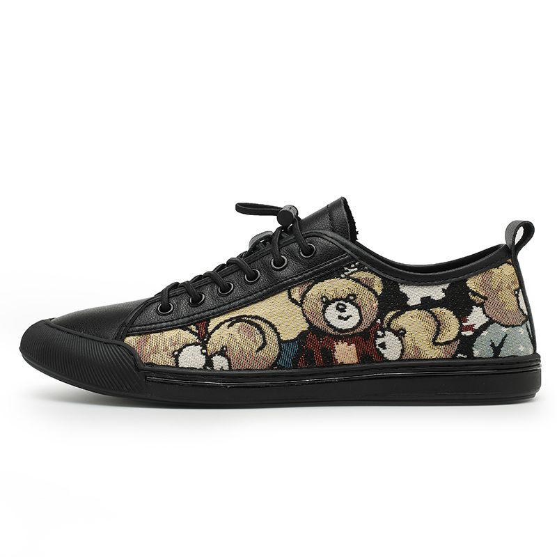 Nova tendência versátil baixo top board estudante sola macia couro genuíno preto sapatos casuais_voghion.com
