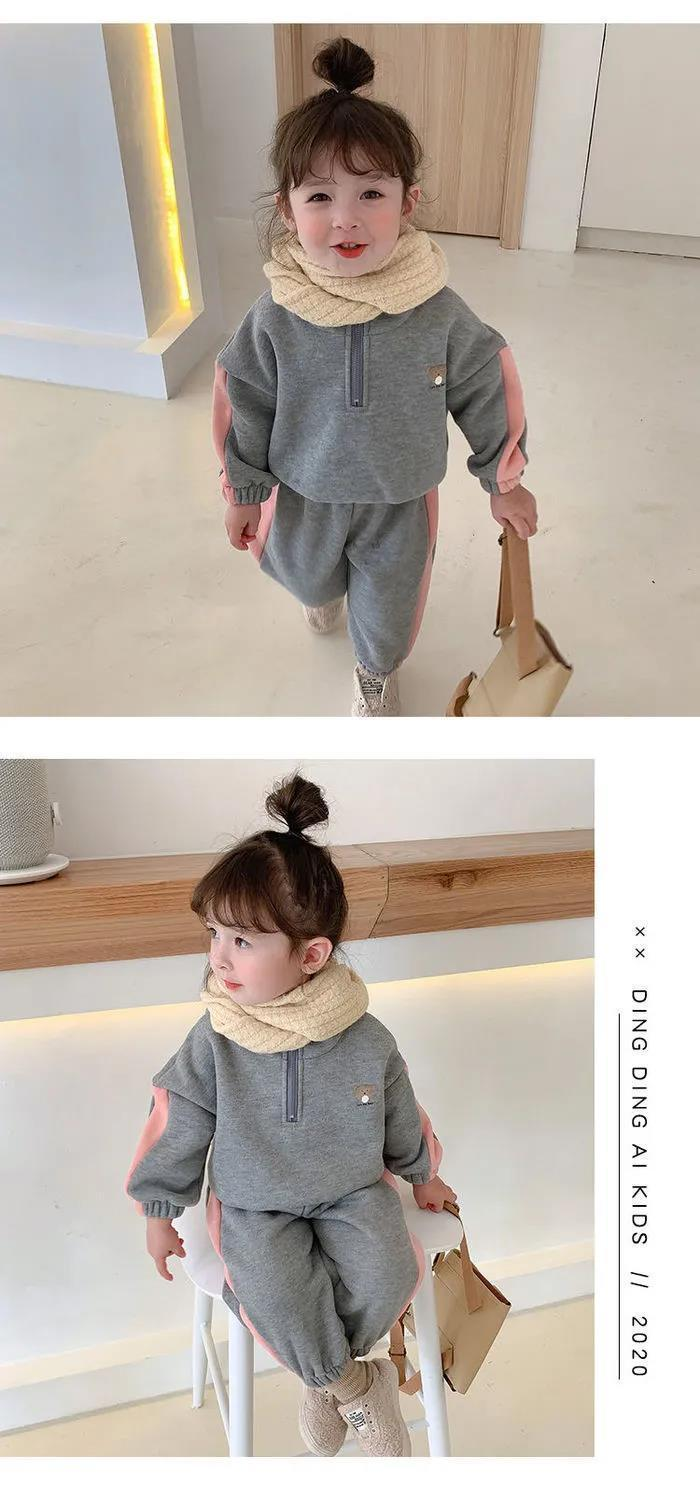 Peluche per ragazze spesso autunno inverno 2023, nuovo set con cappuccio in due pezzi alla moda e in stile occidentale per ragazze_voghion.com