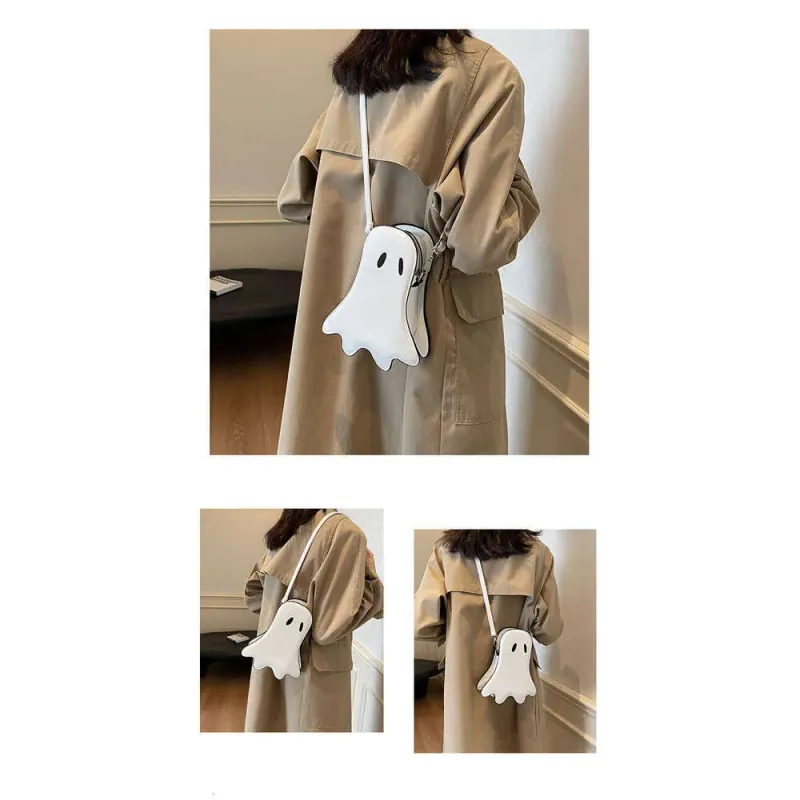 Borsa a tracolla divertente per telefono da donna a forma di piccolo fantasma di Halloween_voghion.com