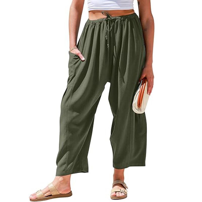 Pantaloni sportivi da spiaggia a gamba larga con coulisse, a vita media, casual e larghi, da donna, modello 2025, con tasche_voghion.com