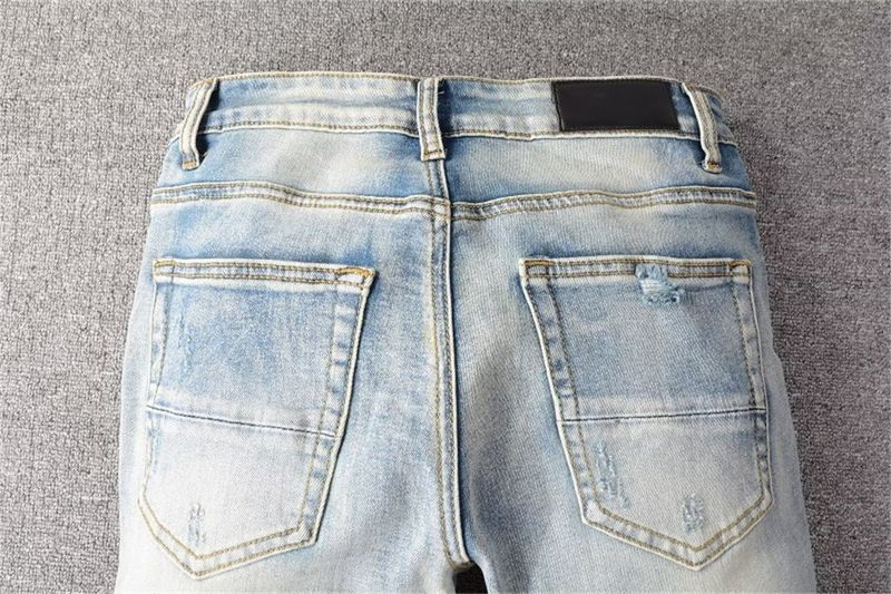 High Street Chiu Brand New Re-wash Knife Cut Holes In The Beggar Sticker Elastic Slim-fit Jeans Man_voghion.com