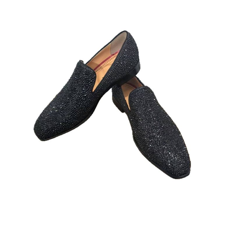 High-End Men's Shoes Red Sole Slip-On Casual Cool Luxury Internet Celebrity Street Style Hot Rhinestone Loafers_voghion.com